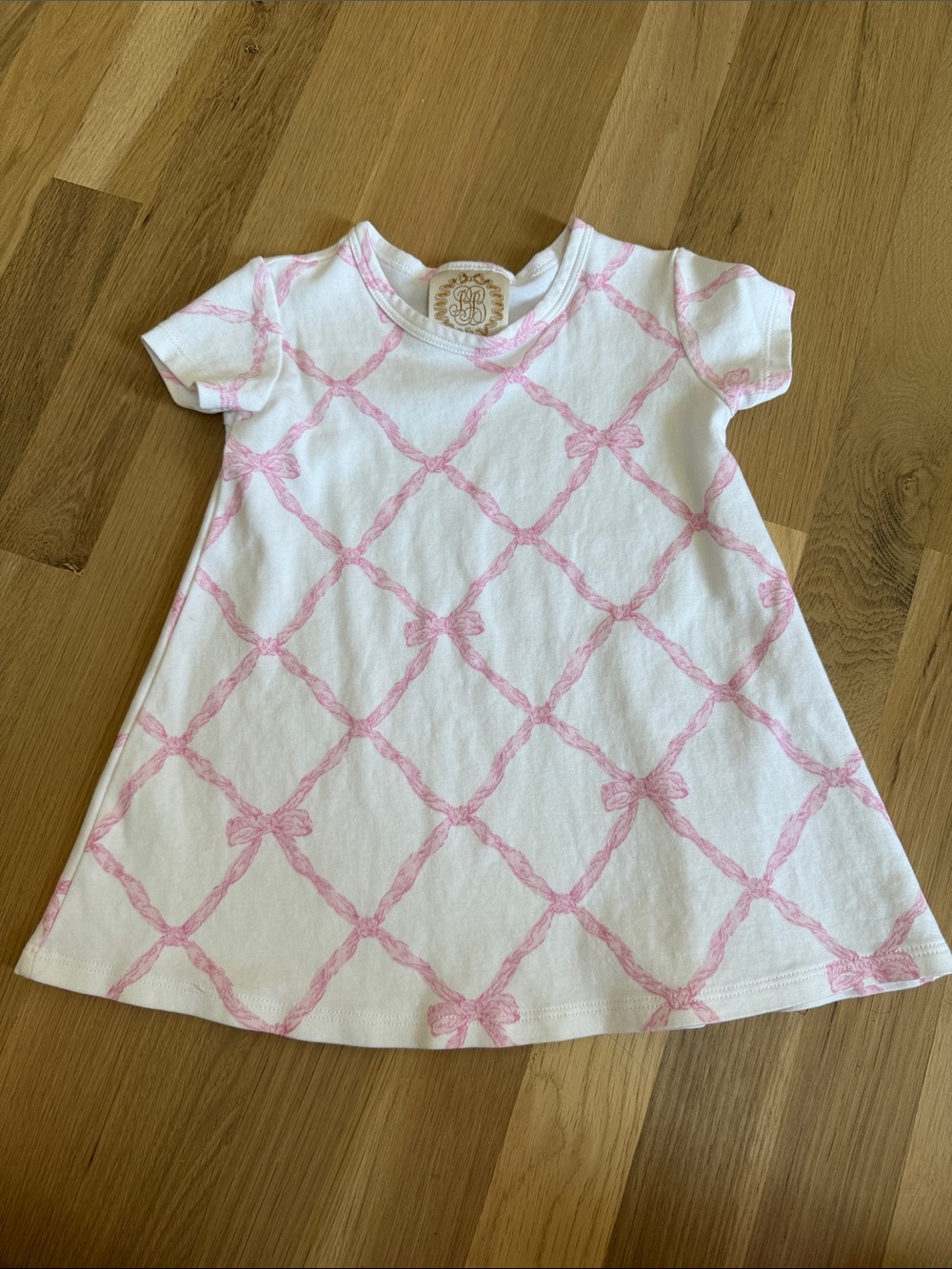 The Beaufort Bonnet Company White Tee Dress with Pink Bow Lattice